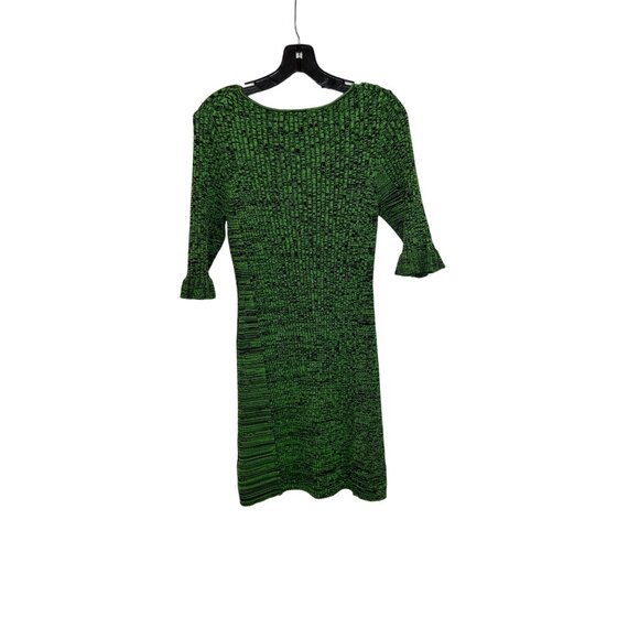 GANNI Kelly Green Ribbed Knit Scoop Neck Ruffle Sleeve Mini Dress - Size L - Picture 3 of 8